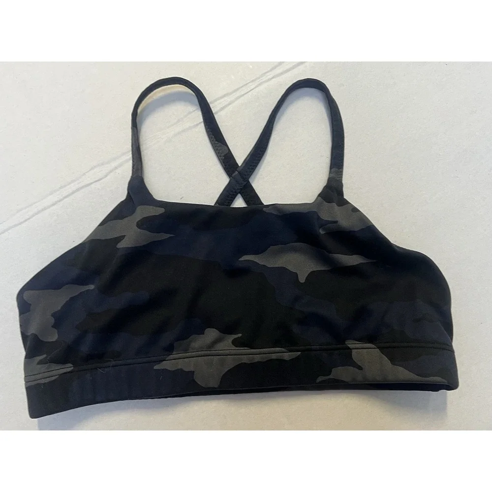 ATHLETA GIRL Sports Bra Girls Size Medium 8-10 Dark Blue Navy Camo Strappy